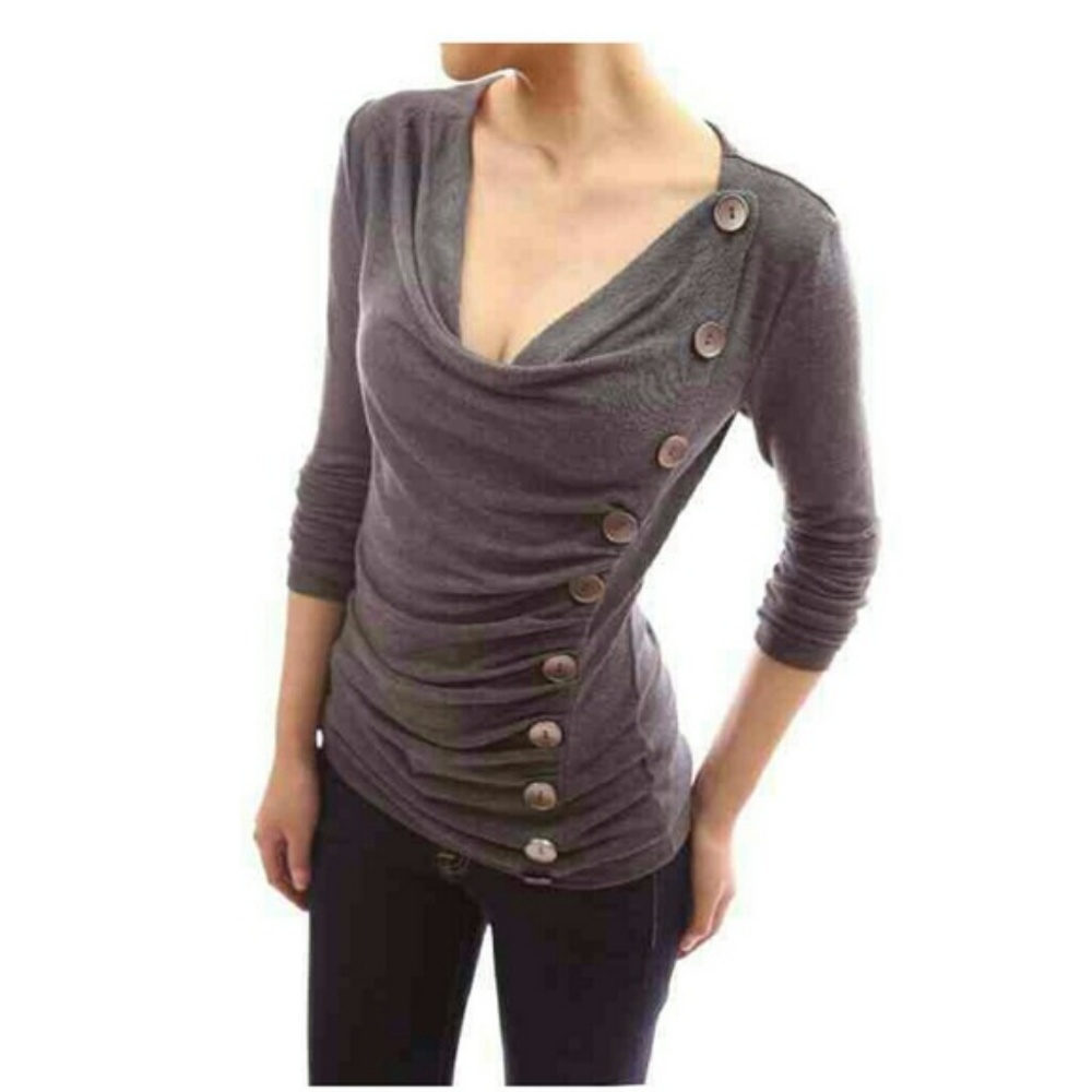 Patty Cowl Neck Button Sweater Blouse
